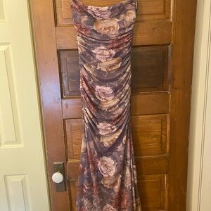 Windsor Strapless Floral Dress in Purple and Pink